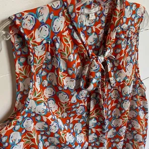 Pleione Womens Sleeveless Tie Neck Floral Blouse Orange Blue White WQZ58232RK M‎ thumbnail 2