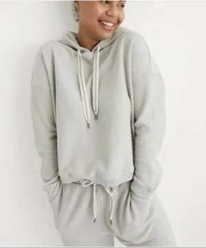 Aerie Sage Green Cropped Ribbed Hoodie thumbnail 1