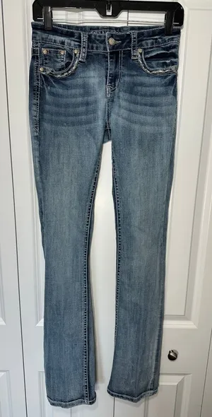 Grace in LA Jeans Womens 25 Blue Bootcut Bull Skull Embellished Pocket Western thumbnail 1