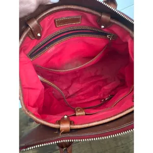 Vintage Dooney & Bourke Red Pebbled Leather Satchel Bag Tan Trim Duck Logo Large thumbnail 14