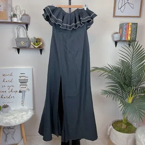 C/meo Affinity Ruffle Contrast Topstitch Maxi Gown Dress Black Size M thumbnail 2