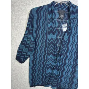 NWOT Attention Womens Cardigan Sweater Large 3/4 Sleeve Knit Open Blue‎ Tie thumbnail 3