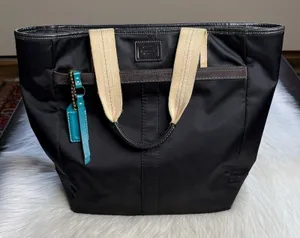 Coach Vintage Black Satin Double Handle Tote Bag thumbnail 1