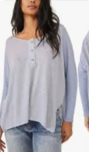 We the Free boho top blue moon combo Size‎ Small Henley New Long Sleeve thumbnail 1