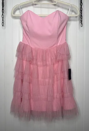 NWT Lulus Fabulous Thoughts Light Pink Tulle Strapless Tiered Mini Dress Fairy S thumbnail 1
