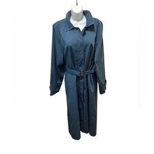 VTG L.L. Bean Traveler Belted Rain Trench Coat Dusty Blue Sz M Pockets Academia thumbnail 2