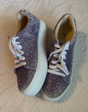 Betsey Johnson Silver & Purple Rhinestone Platform Sneakers thumbnail 1
