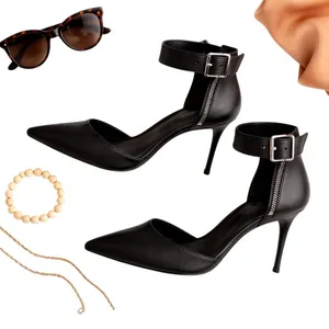 Schutz Black Leather Pointed Toe Ankle Strap Stiletto Heels Size 9 EU 40 in EUC thumbnail 3
