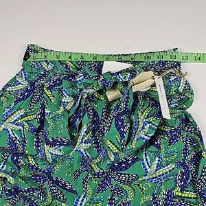 Midnight Sky -175‎ Blue Green Floral Linen Blend Tie Waist Wide Leg Pants Size S thumbnail 6