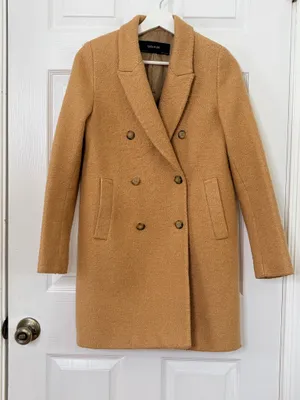 ZARA Basic Women’s XS Camel Double Breasted Long Coat Quiet Luxury Classic Chic thumbnail 2
