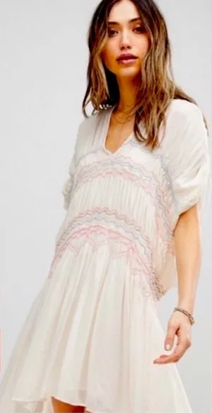 Free People Embroidered dress has peasant-style romantic, vintage-inspired Sz S thumbnail 1