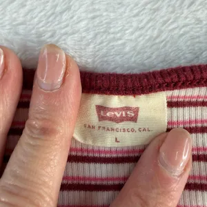 Y2K Style Levis Large‎ Top Long Sleeve Striped Ribbed Knit Essential Crew Neck thumbnail 5