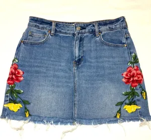 PacSun • Denim Floral Embroidered Raw Hem Jean Skirt Size 27 thumbnail 1
