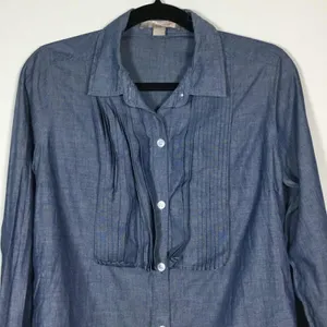 Love 21 Denim 100% Cotton Minimalist Clean Girl Casual Button‎ Down Shirt M thumbnail 2