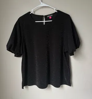 Vince camuto black sparkle puff-sleeve Blouse XL thumbnail 1