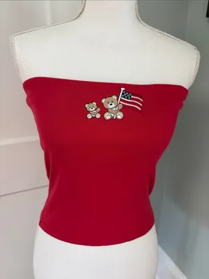 Madden Girl Red Strapless Bear Flag Tube Top Size Large thumbnail 1