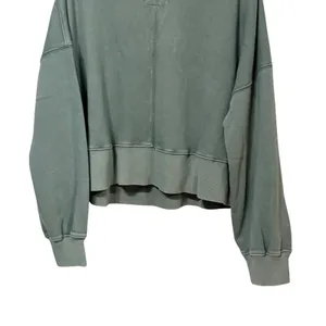 Aerie Women Oversized V-Neck Sweatshirt Olive Green Cotton Blend L thumbnail 7