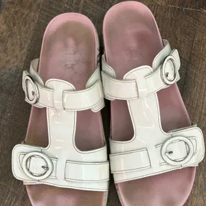 Alegria Vista‎ White Patent Floral Platform Slide Sandals Buckle Straps Size 40 thumbnail 4