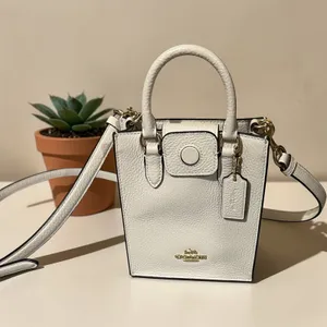 Coach North South Mini Tote Women Small White Excellent Pebbled Leather‎ Bag thumbnail 4