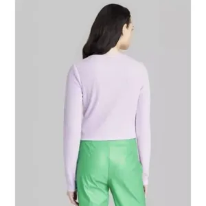 Wild Fable Long Sleeve Lace-Up Cozy Knit Blouse Purple Women's Small NWT thumbnail 2