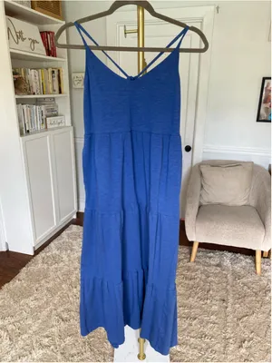 Old Navy Blue Tiered Cami Maxi Dress Cotton Cottagecore Quiet‎ Luxury Coastal S thumbnail 2