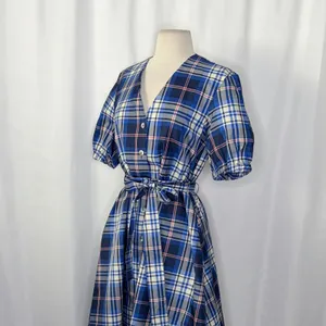 ZARA‎ Blue Plaid Taffeta Dress Belted Tie Waist Midi Buttondown Preppy Small thumbnail 8