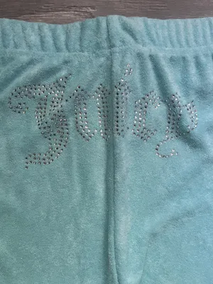 NEW Juicy Couture Blue Turquoise Terrycloth Rhinestone Y2K Joggers Size XL Retro thumbnail 6