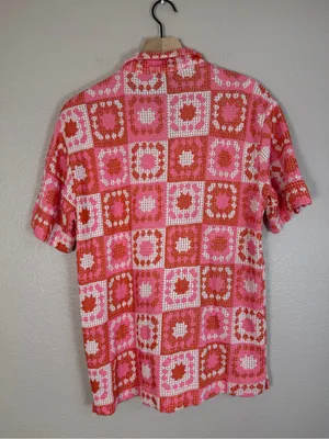 Damson Madder Bessie Wave Crochet Short Sleeve Co-ord Shirt Pink Orange 6 $136 thumbnail 9