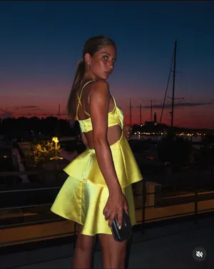 Zara dress mini cut out ruffle yellow blogger wedding evening summer party thumbnail 7