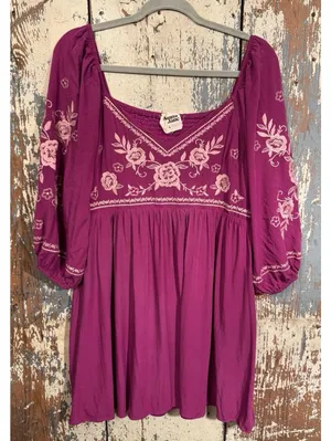 Savanna Jane Embroidered Floral Mini Dress, Purple, size Large thumbnail 2