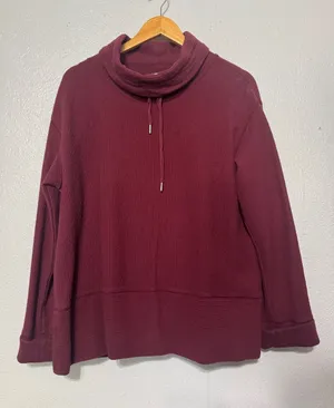 Orvis Maroon Textured Cowl Neck Pullover Sweatshirt M Drop Shoulder Cozy Cabin thumbnail 1