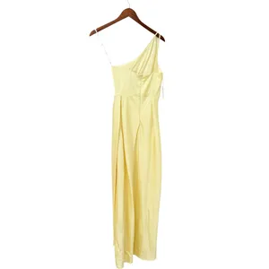 Lulus Signature Elegance Pale Yellow Satin One-Shoulder Maxi Dress size XS NWT thumbnail 3