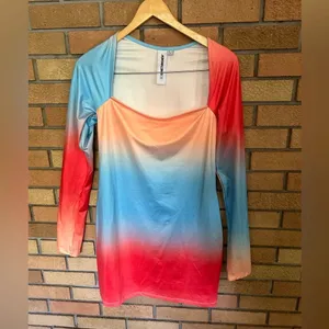 NWOT Somethingnew Emily Long Sleeve Ombré Mini dress in Size Large Women’s thumbnail 2
