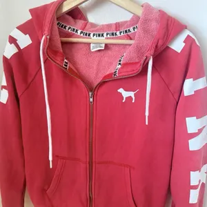Victoria's Secret Pink Fleece Campus Zip Up Hoodie Pink Distressed Sunwashed M thumbnail 5