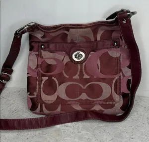 Coach Penelope signature plum purple sateen leather crossbody shoulder bag thumbnail 1