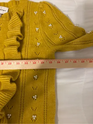 Industry M Mustard Yellow Pearl Embellished Ruffle Sweater M Medium thumbnail 4