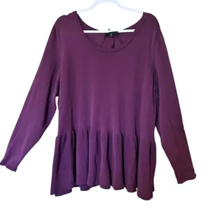 Lane Bryant Burgundy Top 22/24 Peplum Velvet Corset Ties in Back Boho Cottage thumbnail 2