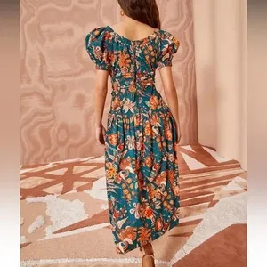 Ulla Johnson Golda Orange Floral-Print Cut-Out Cotton-Poplin Midi Dress‎ thumbnail 2