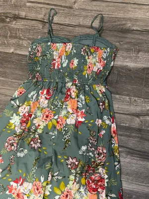 Band of the Free Floral Wide Leg Jumpsuit Size M Sage Green Boho thumbnail 7