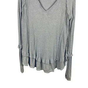Free People We The Free Laguna Thermal Top XS Dusty Blue Oversized Waffle Knit thumbnail 3