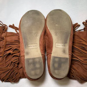 Mossimo Brown Suede Leather Fringe Moccasin Boots Womens 9 Faux Fur Lined Boho thumbnail 12