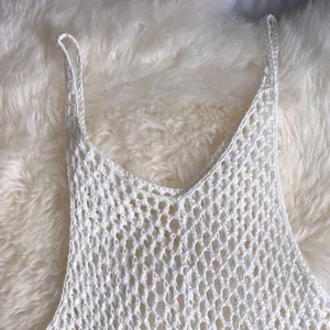 White Bohemian Crochet Knit Sheer Beach Cotton Cover Up Shirt Dress S M … thumbnail 8
