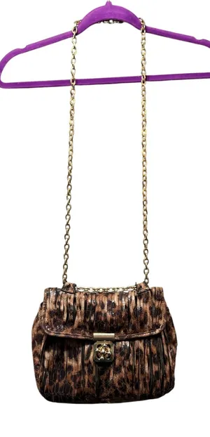 Chico's Animal Print Crossbody Bag Chain Strap Purse Faux Leather Fringe‎ thumbnail 1
