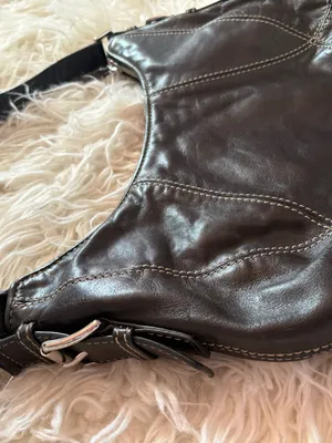 Michael Kors Black Leather Hobo Shoulder Bag White Contrast Stitch Y2K thumbnail 2