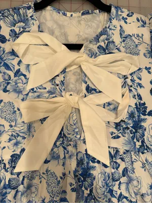 Amazon Blue and White Floral Mini Dress with Bow Detail thumbnail 3