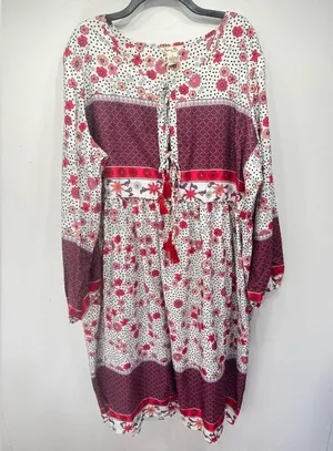 Gypsy Blu Boho Mixed Print Tassels Puff Sleeve Floral Midi Dress Size 3X NEW thumbnail 6
