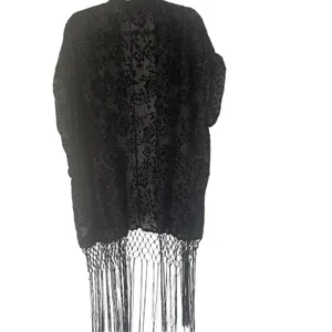 Jessica Simpson XL Witchy Velvet Fringe‎ Metallic Open Front Cardigan Long Top thumbnail 8