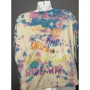Sublime Shirt Womens L/XL Multicolor Tie Dye Fringe Cropped Band Tee Top thumbnail 6