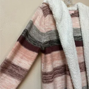 Crave Fame Sherpa Lined Striped Cardigan Sweater Jacket Size Large thumbnail 7