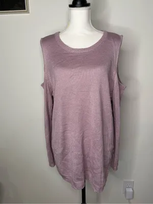 NWT Soho New York & Company Pink Metallic Cold Shoulder Tunic Sweater L thumbnail 2
